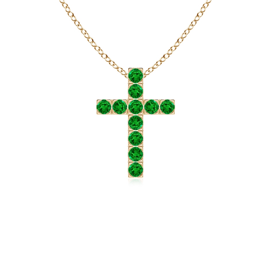 2mm AAAA Flat Prong-Set Emerald Cross Pendant in Yellow Gold 