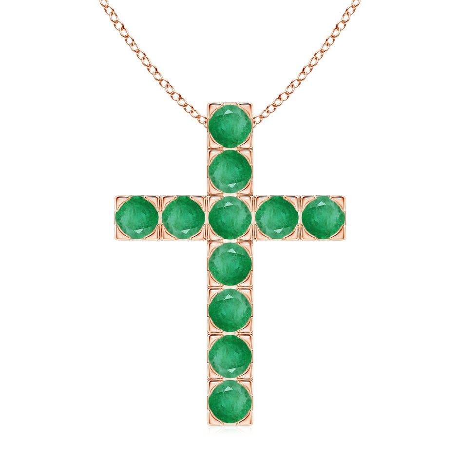 3.5mm A Flat Prong-Set Emerald Cross Pendant in Rose Gold 