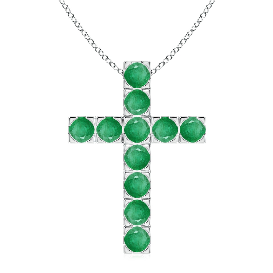 3.5mm A Flat Prong-Set Emerald Cross Pendant in White Gold 