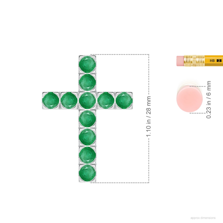 3.5mm A Flat Prong-Set Emerald Cross Pendant in White Gold ruler