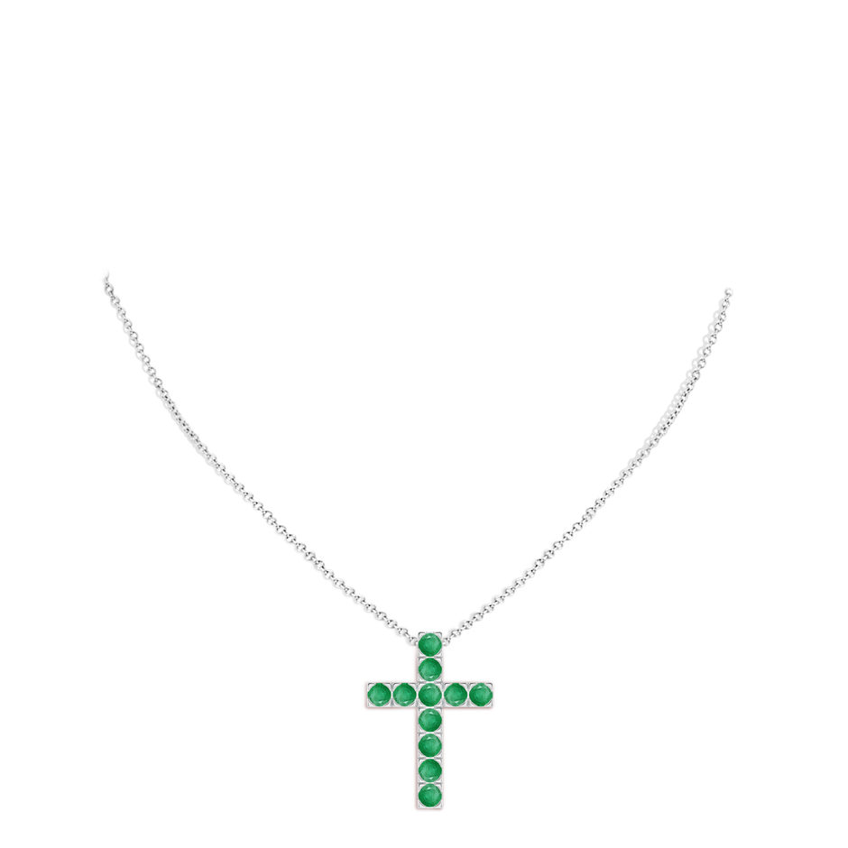 3.5mm A Flat Prong-Set Emerald Cross Pendant in White Gold pen