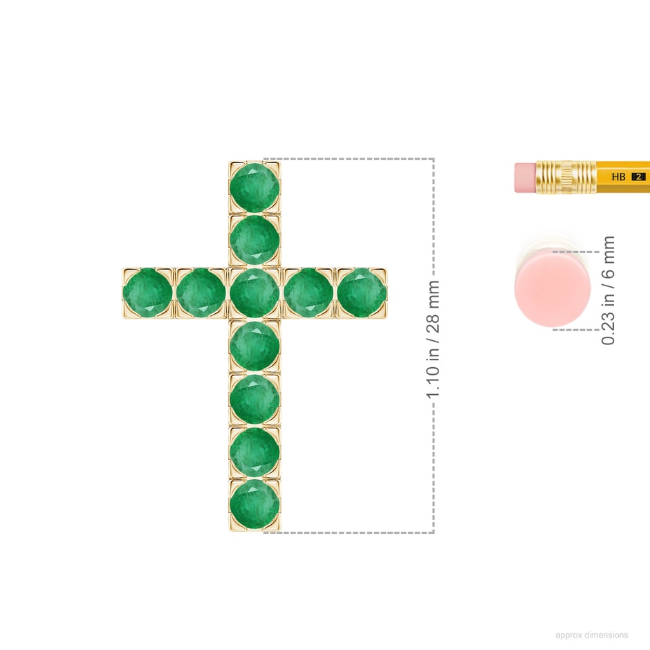 3.5mm A Flat Prong-Set Emerald Cross Pendant in Yellow Gold ruler