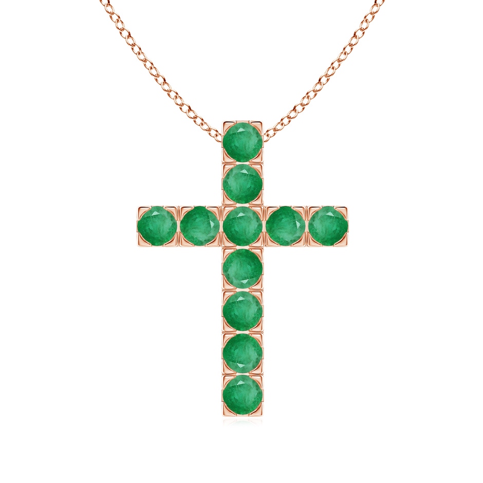 3mm A Flat Prong-Set Emerald Cross Pendant in Rose Gold 