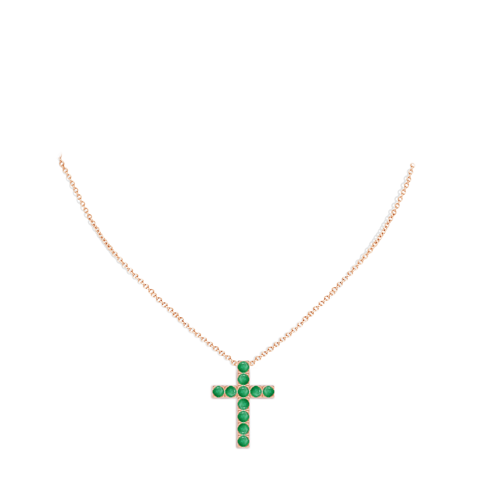3mm A Flat Prong-Set Emerald Cross Pendant in Rose Gold pen