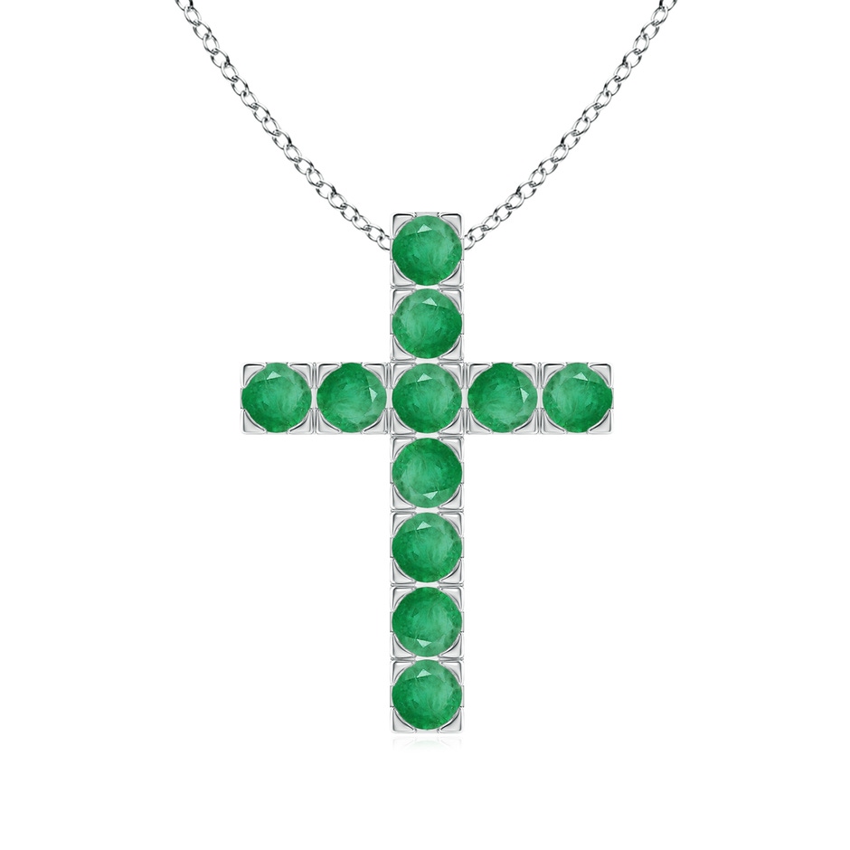 3mm A Flat Prong-Set Emerald Cross Pendant in White Gold 