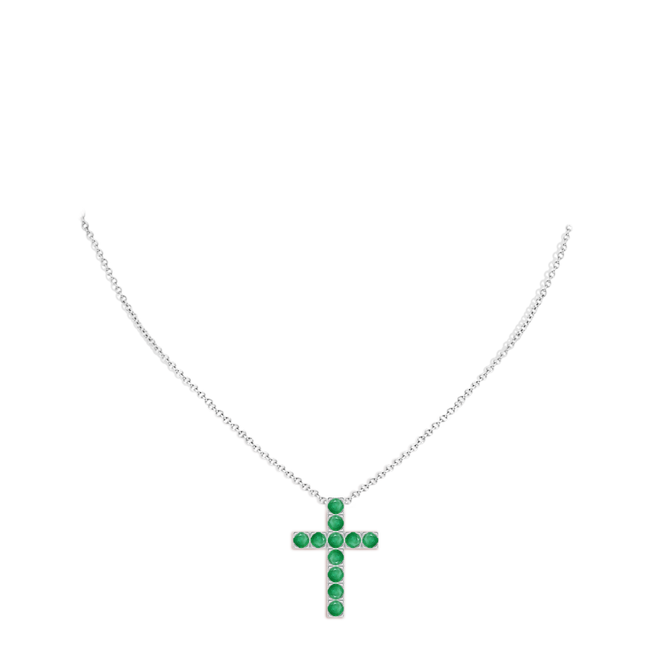 3mm A Flat Prong-Set Emerald Cross Pendant in White Gold pen