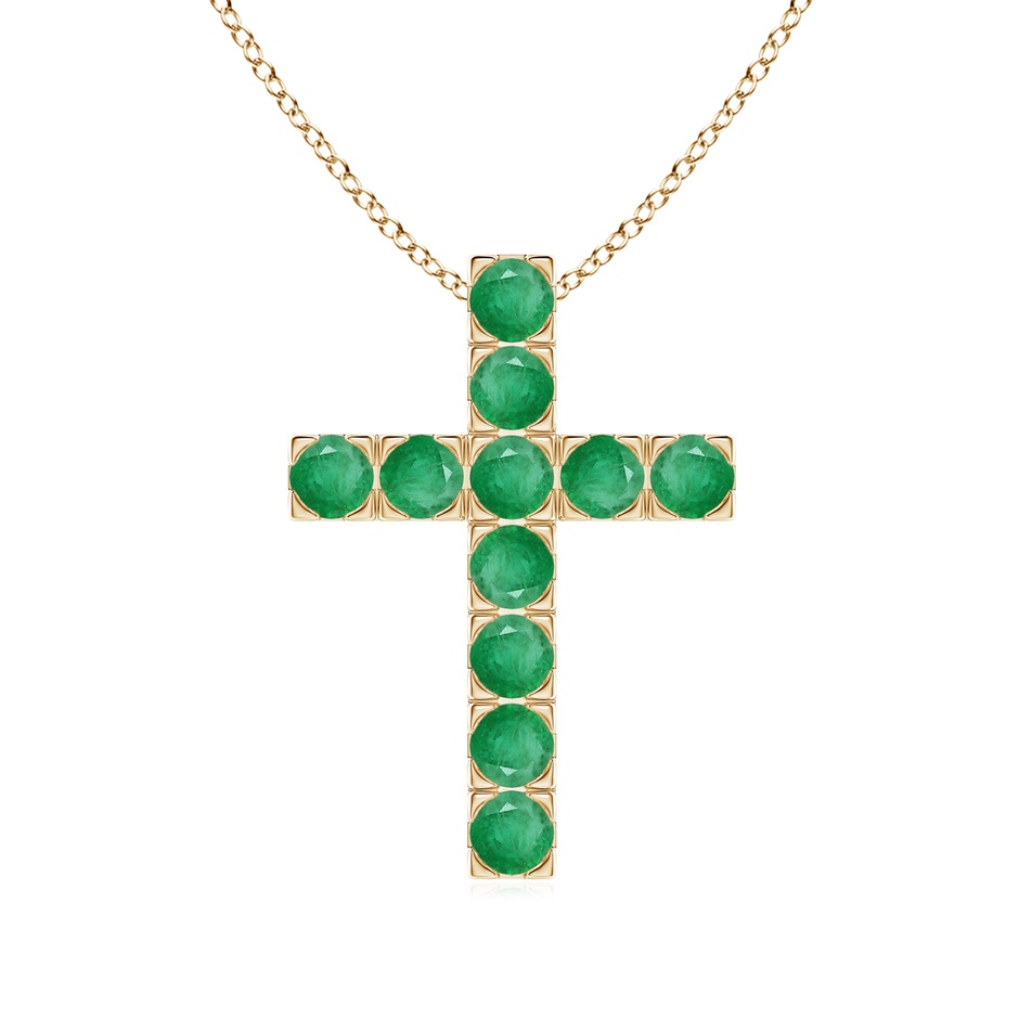 3mm A Flat Prong-Set Emerald Cross Pendant in Yellow Gold 