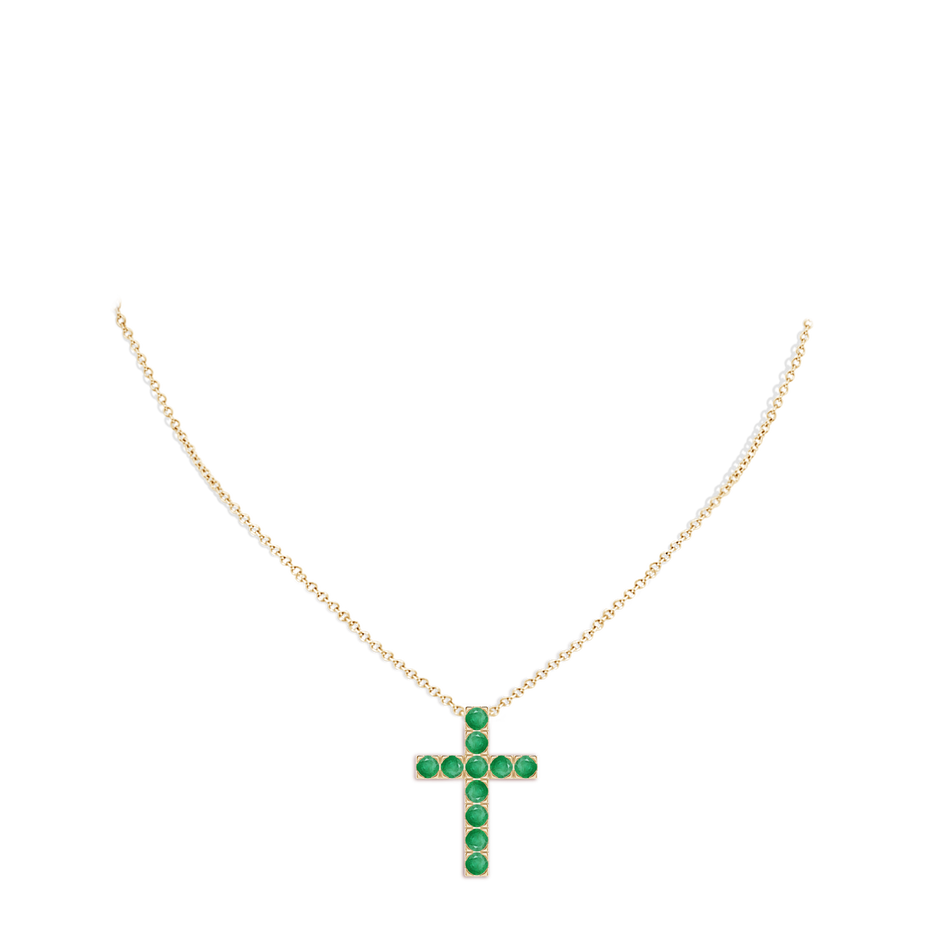 3mm A Flat Prong-Set Emerald Cross Pendant in Yellow Gold pen