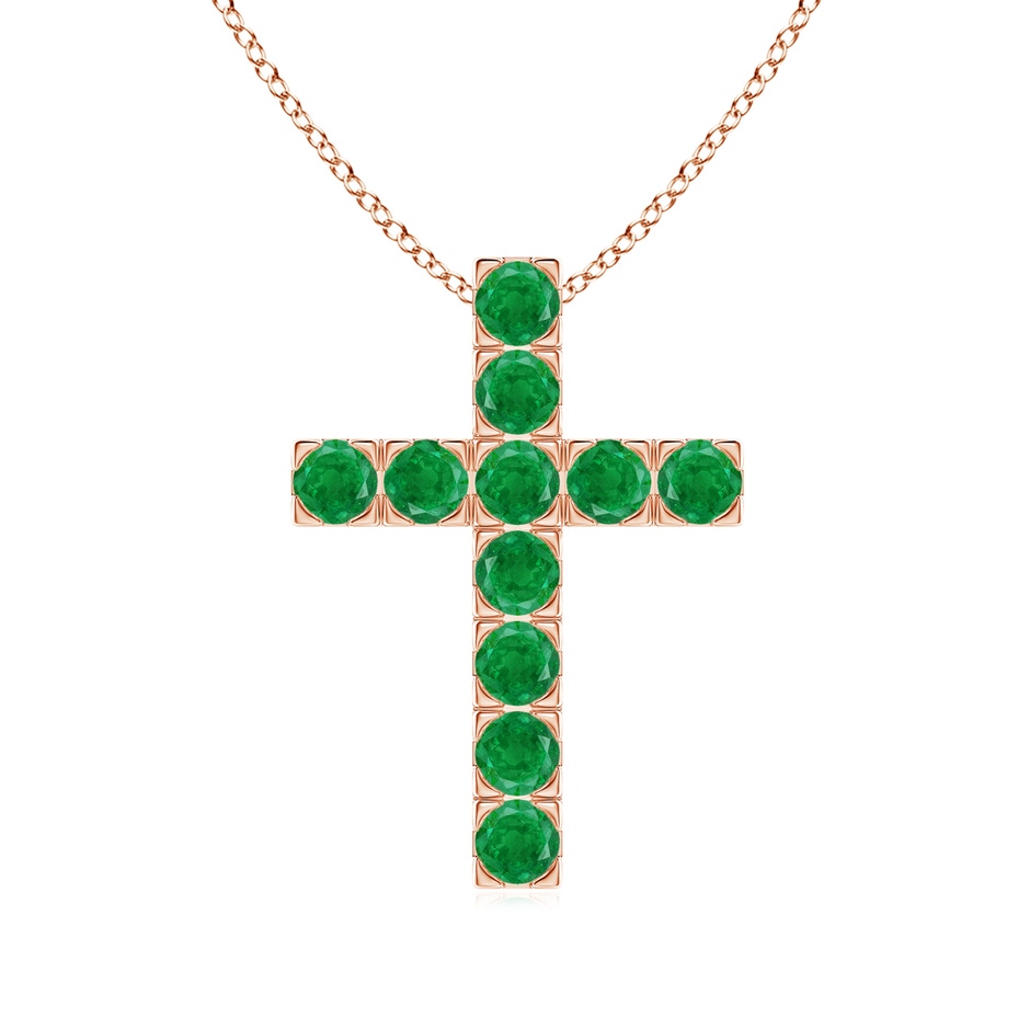 3mm AA Flat Prong-Set Emerald Cross Pendant in Rose Gold 
