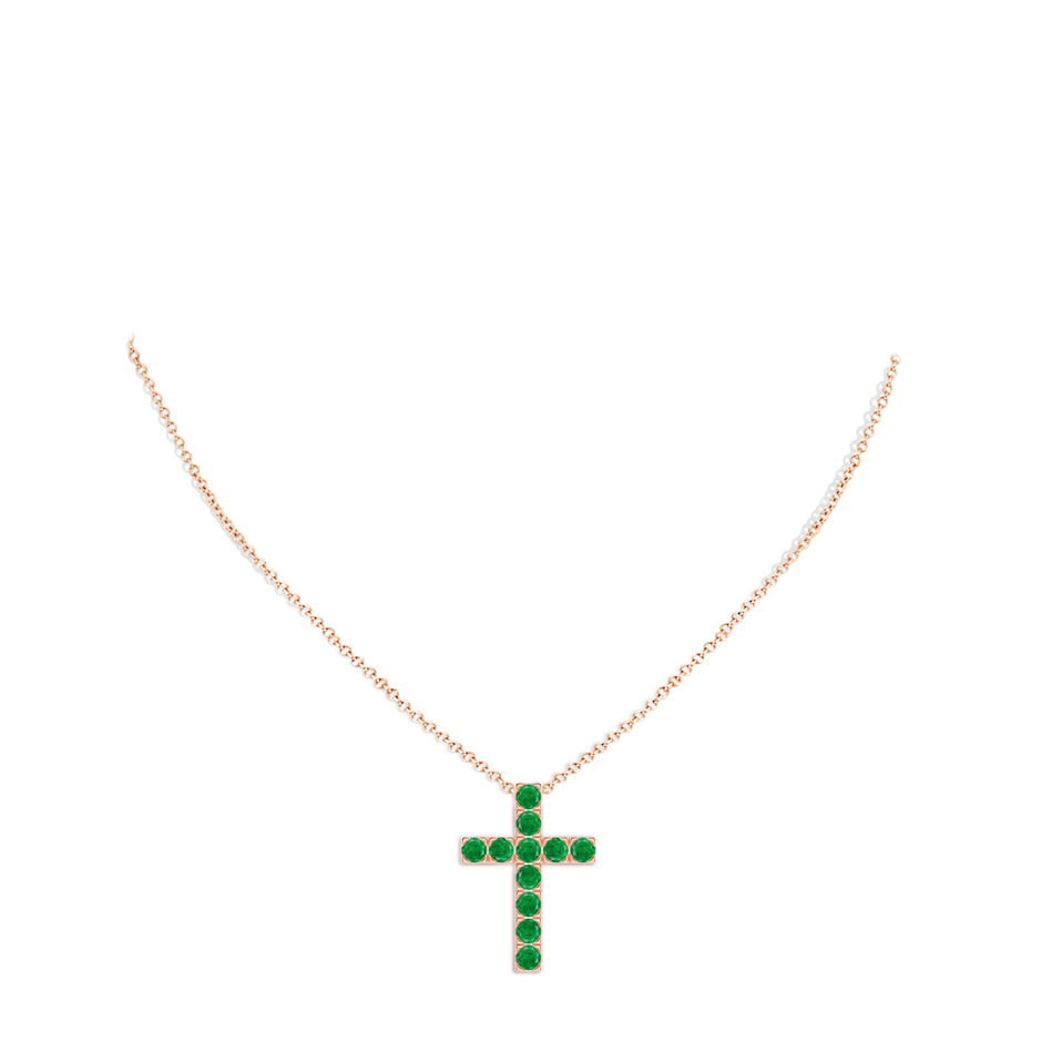 3mm AA Flat Prong-Set Emerald Cross Pendant in Rose Gold pen