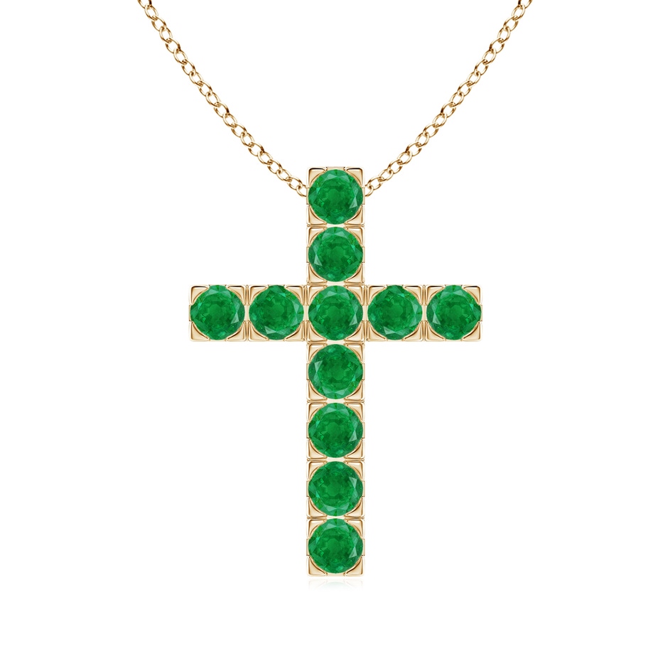 3mm AA Flat Prong-Set Emerald Cross Pendant in Yellow Gold 