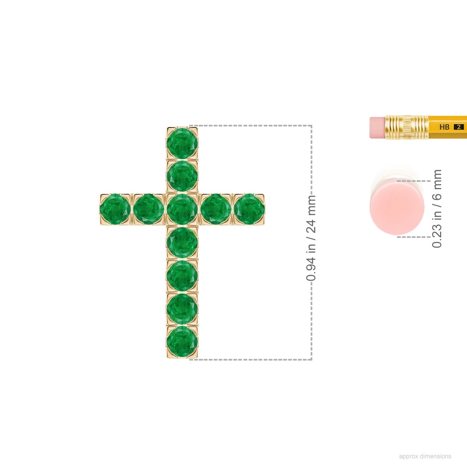 3mm AA Flat Prong-Set Emerald Cross Pendant in Yellow Gold ruler
