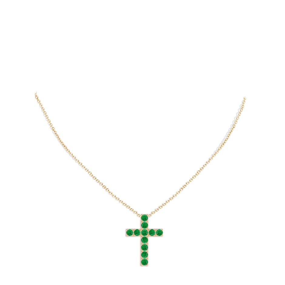 3mm AA Flat Prong-Set Emerald Cross Pendant in Yellow Gold pen