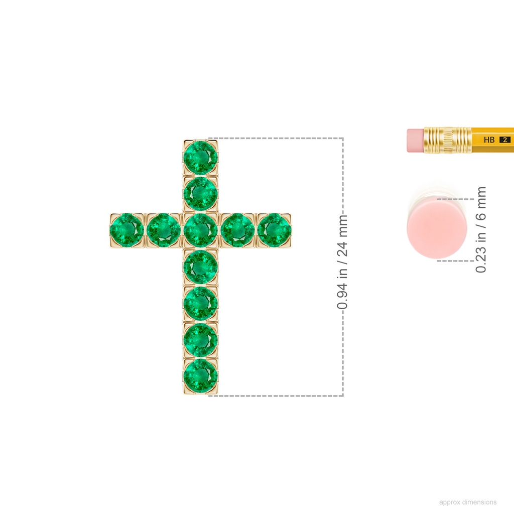 3mm AAA Flat Prong-Set Emerald Cross Pendant in Yellow Gold ruler