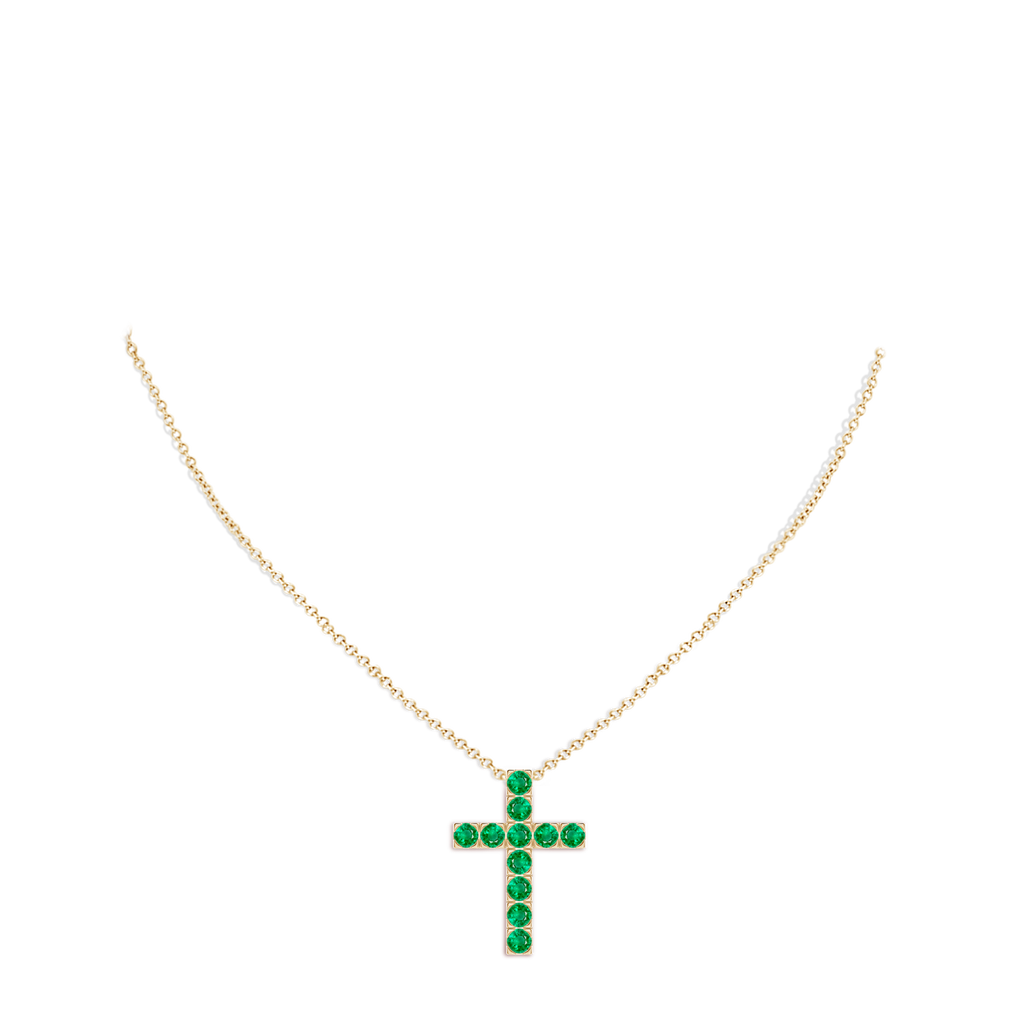 3mm AAA Flat Prong-Set Emerald Cross Pendant in Yellow Gold pen