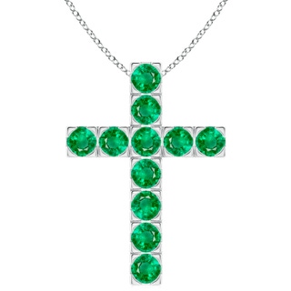 4mm AAA Flat Prong-Set Emerald Cross Pendant in S999 Silver