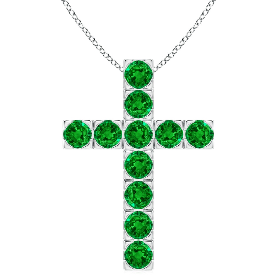 4mm AAAA Flat Prong-Set Emerald Cross Pendant in P950 Platinum 