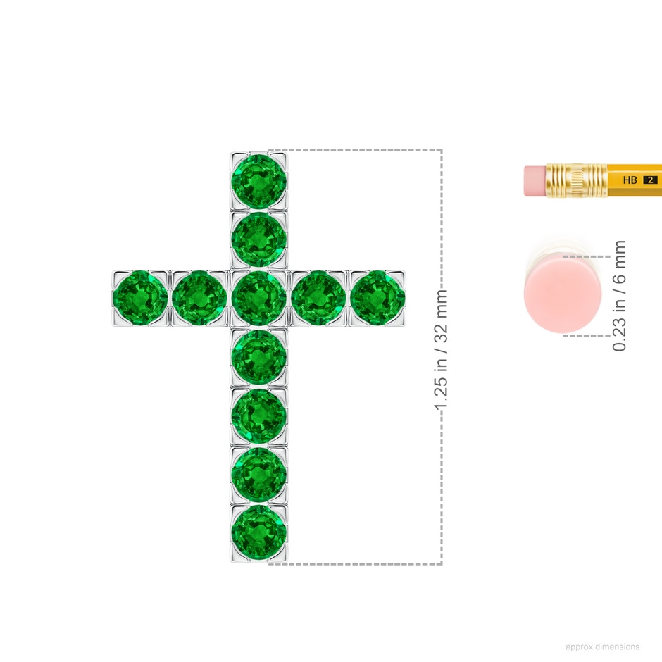 4mm AAAA Flat Prong-Set Emerald Cross Pendant in P950 Platinum ruler
