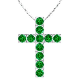 4mm AAAA Flat Prong-Set Emerald Cross Pendant in S999 Silver