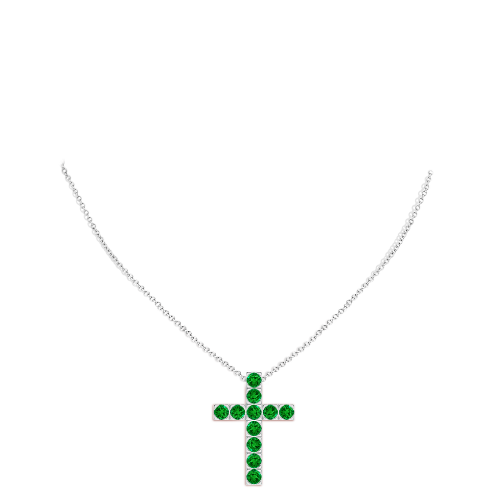 4mm AAAA Flat Prong-Set Emerald Cross Pendant in White Gold pen