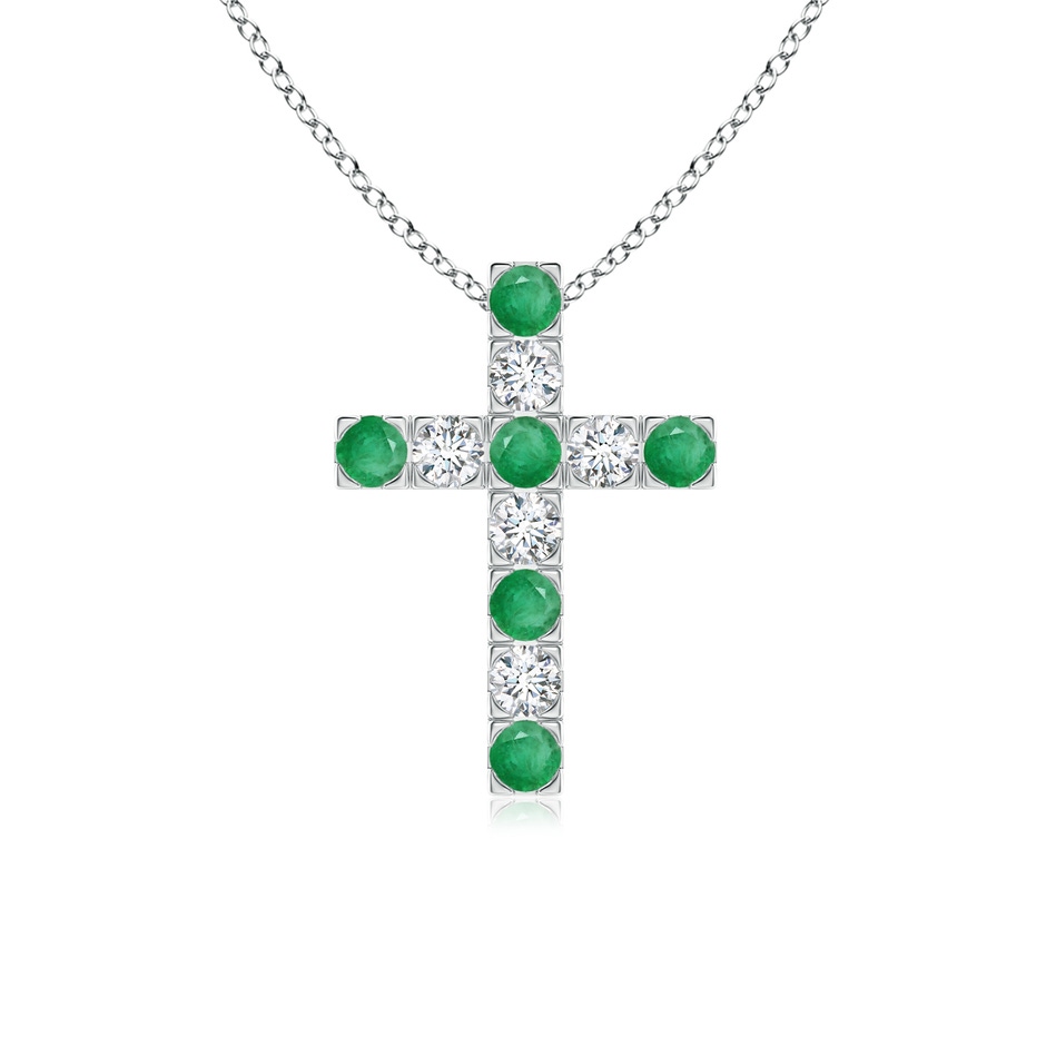 2.5mm A Flat Prong-Set Emerald and Diamond Cross Pendant in P950 Platinum 
