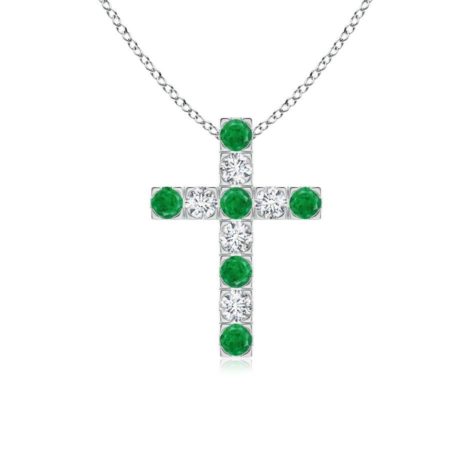 2.5mm AA Flat Prong-Set Emerald and Diamond Cross Pendant in P950 Platinum 