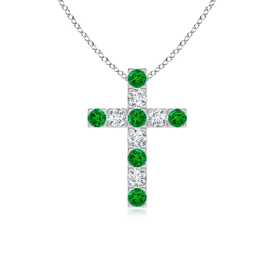 2.5mm AAAA Flat Prong-Set Emerald and Diamond Cross Pendant in P950 Platinum 