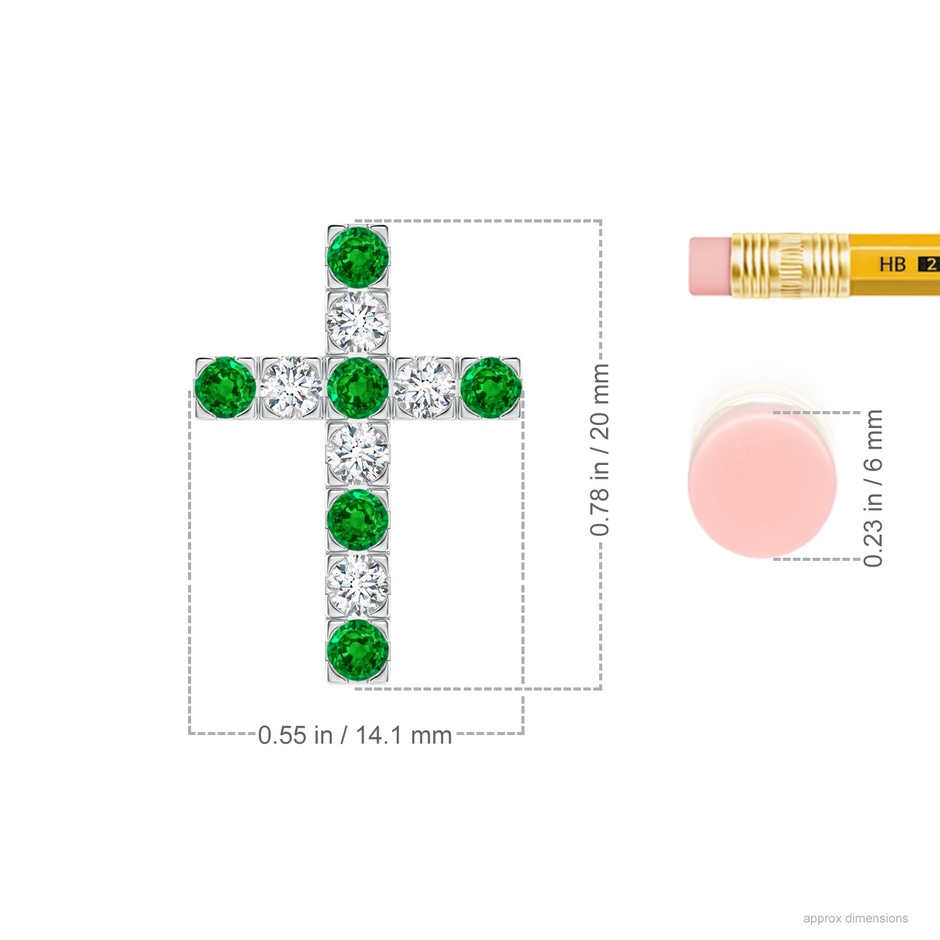 2.5mm AAAA Flat Prong-Set Emerald and Diamond Cross Pendant in P950 Platinum ruler
