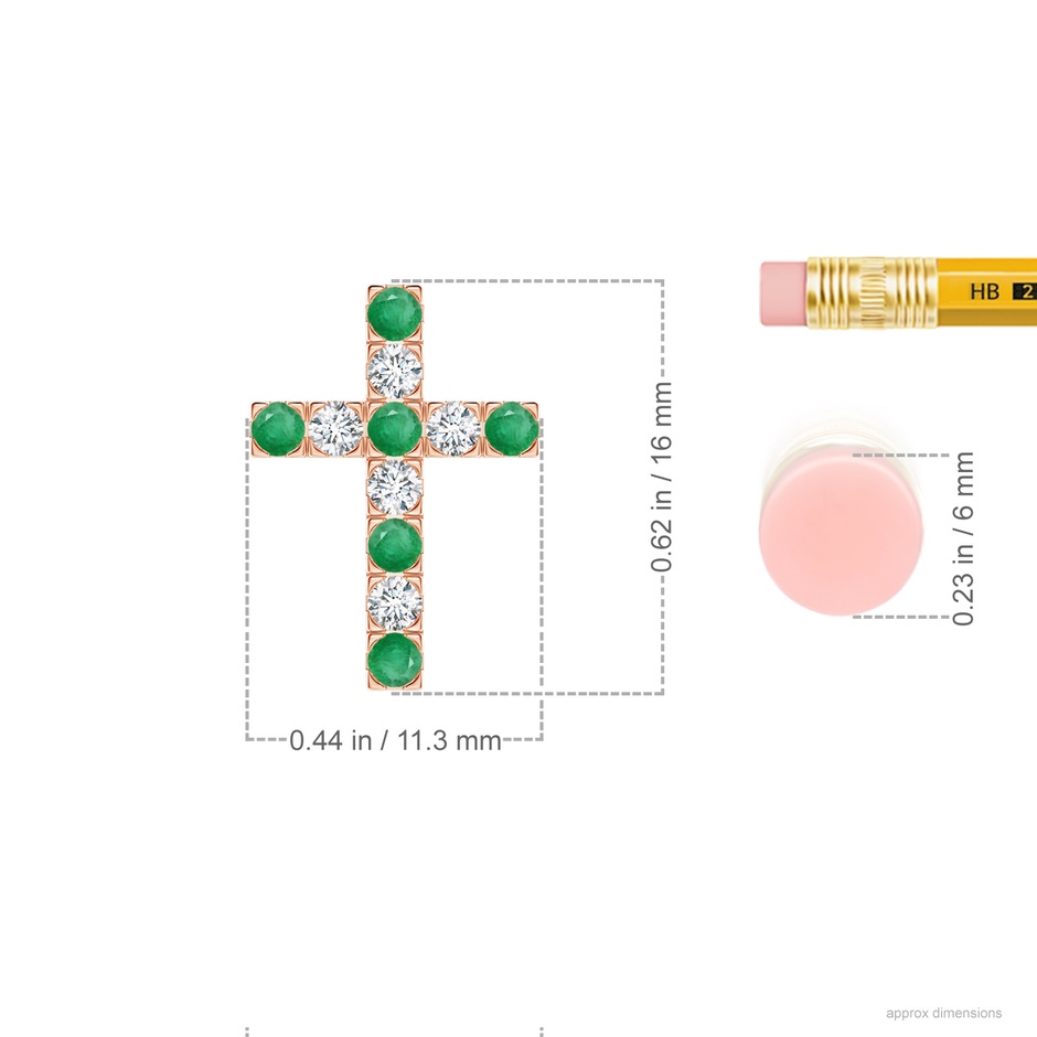 2mm A Flat Prong-Set Emerald and Diamond Cross Pendant in Rose Gold ruler