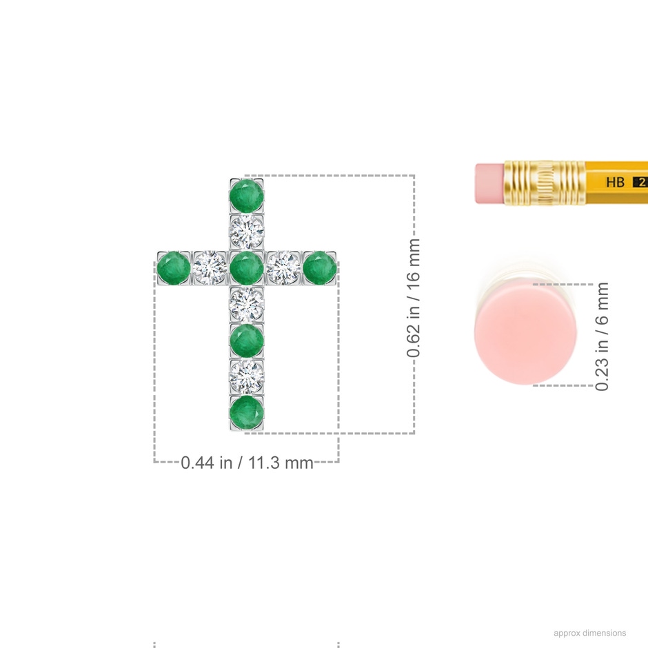2mm A Flat Prong-Set Emerald and Diamond Cross Pendant in White Gold ruler