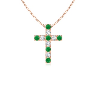 2mm AA Flat Prong-Set Emerald and Diamond Cross Pendant in Rose Gold