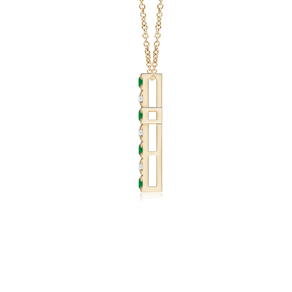 2mm AA Flat Prong-Set Emerald and Diamond Cross Pendant in Yellow Gold side 199