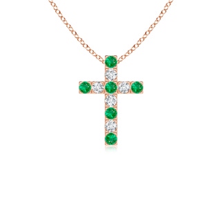 2mm AAA Flat Prong-Set Emerald and Diamond Cross Pendant in Rose Gold