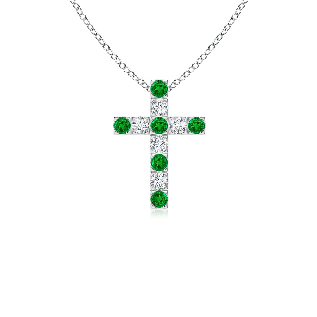 2mm AAAA Flat Prong-Set Emerald and Diamond Cross Pendant in P950 Platinum