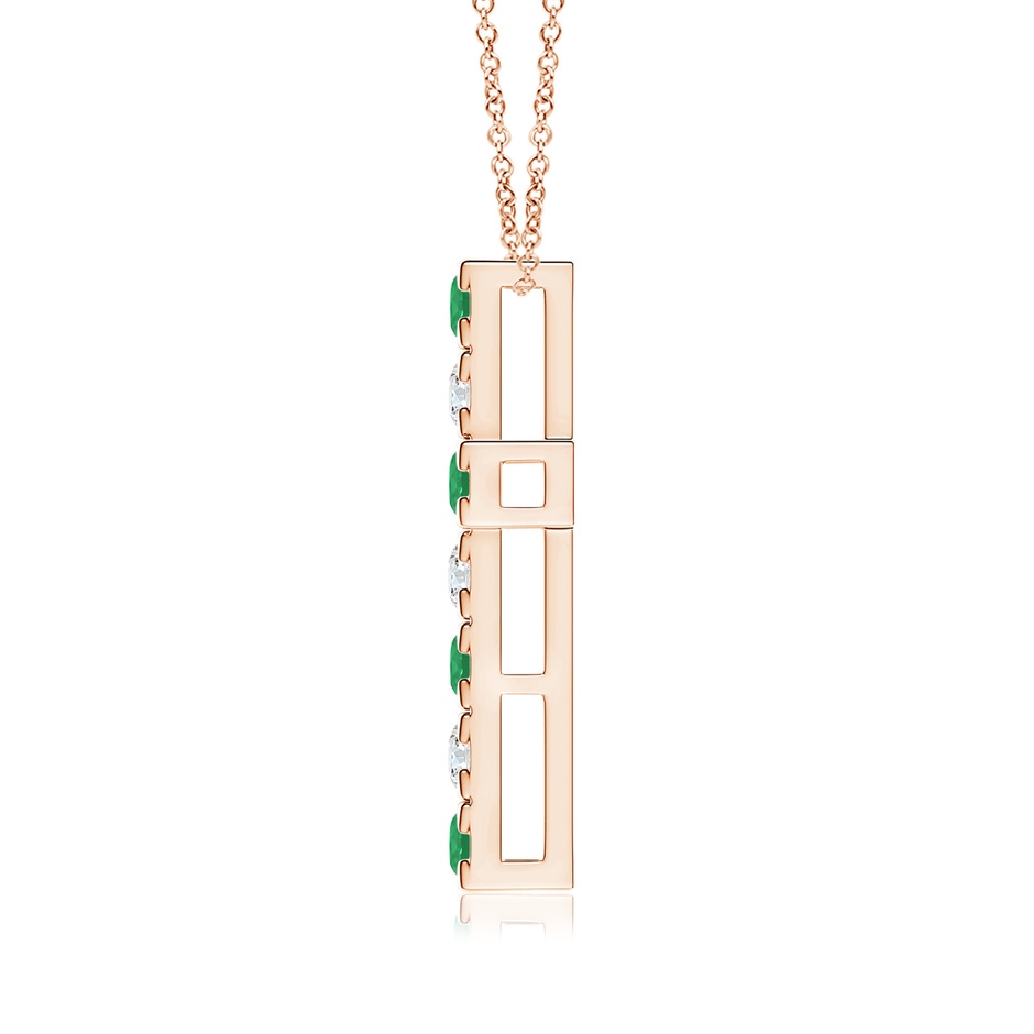 3mm A Flat Prong-Set Emerald and Diamond Cross Pendant in Rose Gold side 199