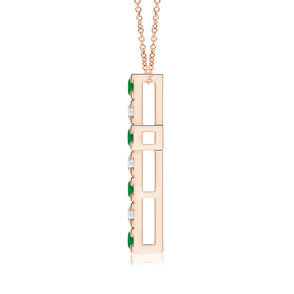 3mm AA Flat Prong-Set Emerald and Diamond Cross Pendant in Rose Gold side 199