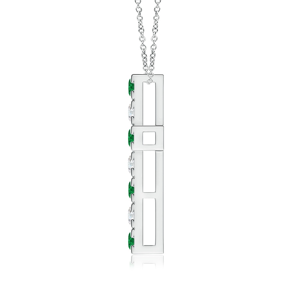 3mm AAA Flat Prong-Set Emerald and Diamond Cross Pendant in White Gold side 199