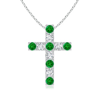 3mm AAAA Flat Prong-Set Emerald and Diamond Cross Pendant in P950 Platinum