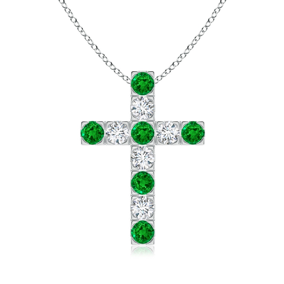 3mm AAAA Flat Prong-Set Emerald and Diamond Cross Pendant in P950 Platinum 