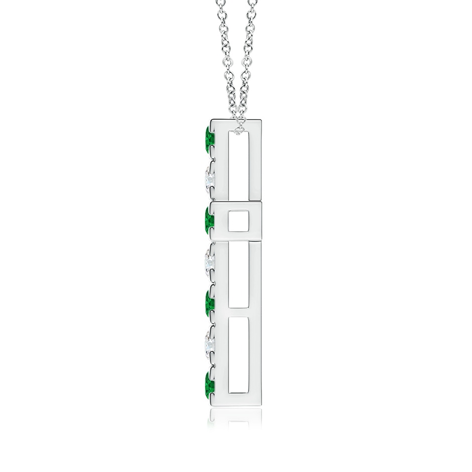 3mm AAAA Flat Prong-Set Emerald and Diamond Cross Pendant in P950 Platinum side 199