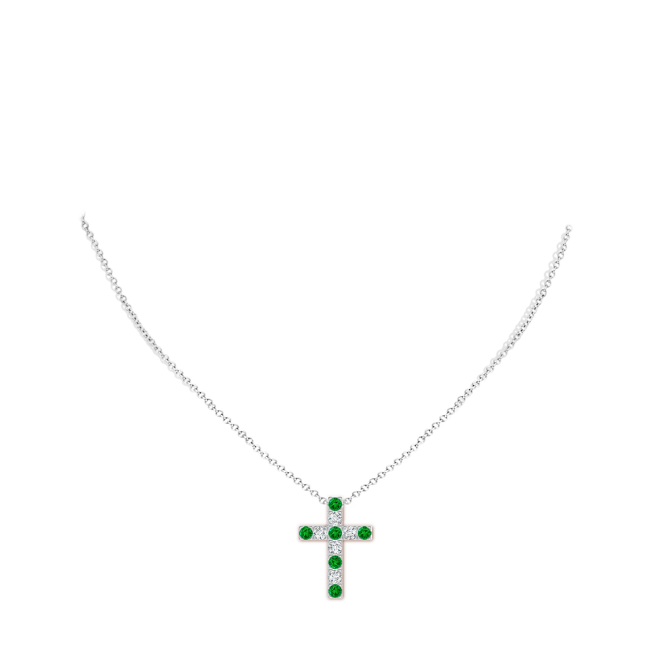 3mm AAAA Flat Prong-Set Emerald and Diamond Cross Pendant in P950 Platinum pen