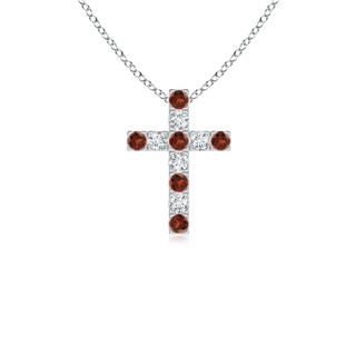 2mm AAAA Flat Prong-Set Garnet and Diamond Cross Pendant in P950 Platinum