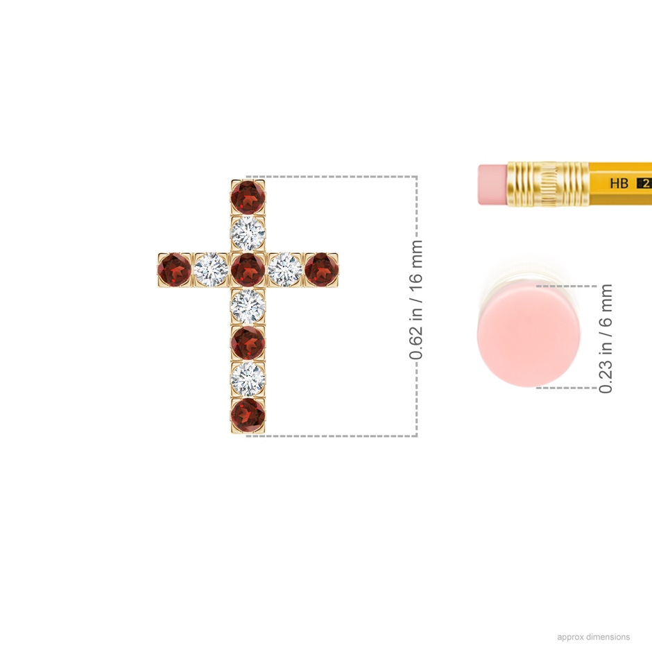 2mm AAAA Flat Prong-Set Garnet and Diamond Cross Pendant in Yellow Gold ruler