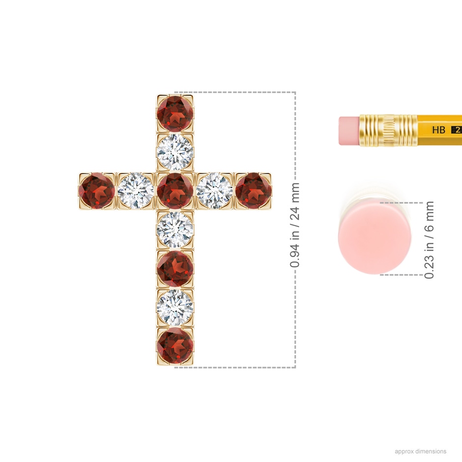 3mm AAA Flat Prong-Set Garnet and Diamond Cross Pendant in Yellow Gold ruler