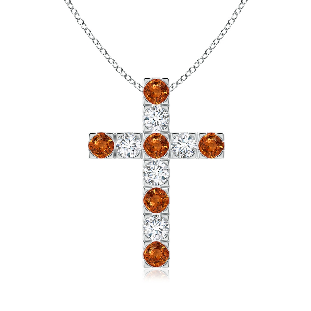 3mm AAAA Flat Prong-Set Orange Sapphire and Diamond Cross Pendant in P950 Platinum