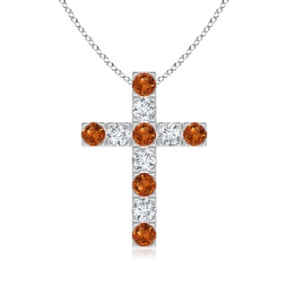 3mm AAAA Flat Prong-Set Orange Sapphire and Diamond Cross Pendant in White Gold