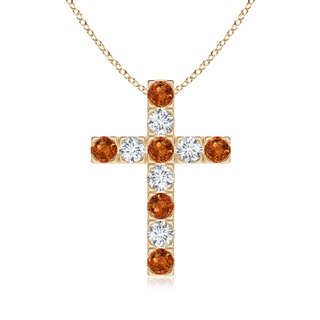 3mm AAAA Flat Prong-Set Orange Sapphire and Diamond Cross Pendant in Yellow Gold