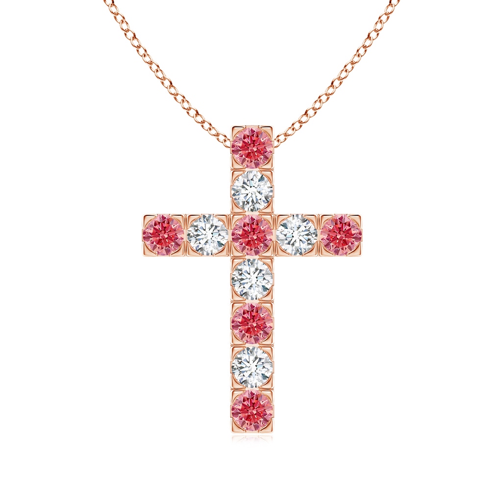 3mm AAAA Flat Prong-Set Fancy Intense Pink Diamond Cross Pendant in Rose Gold