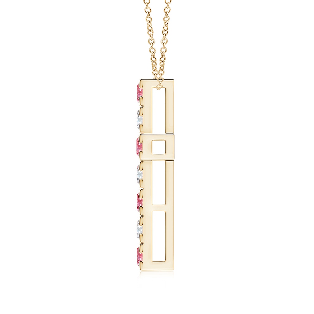 3mm AAAA Flat Prong-Set Fancy Intense Pink Diamond Cross Pendant in Yellow Gold - side 199