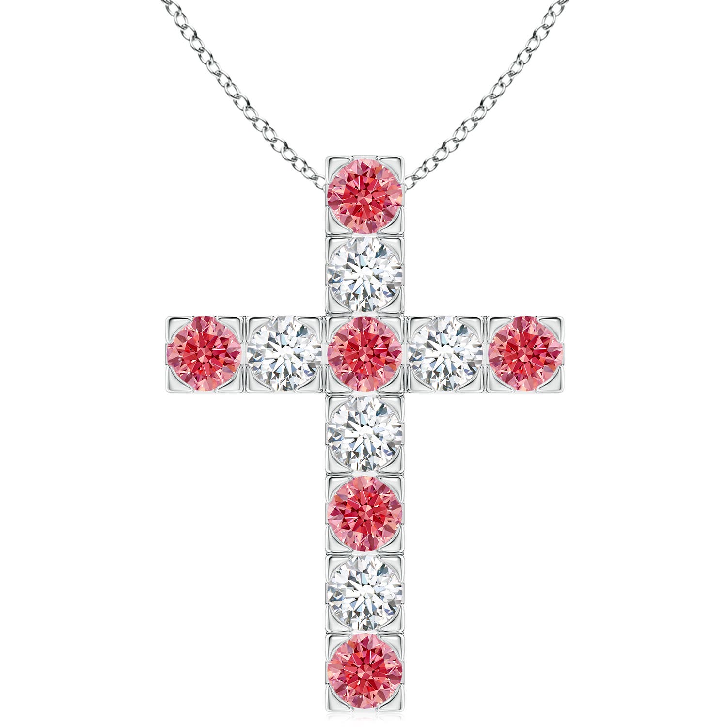 Angara 2.53 CTW Flat Prong-Set Fancy Intense Pink and White Diamond Cross Pendant in Platinum